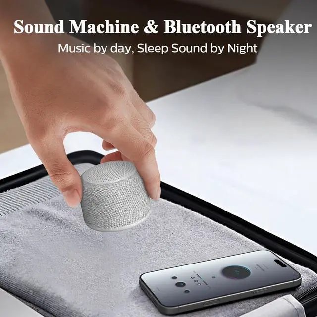 Alt view image 3 of 7 - Travel White Noise Sound Machine,Portable Mini Noise Machine for Sleeping with 20 Soothing Sounds, Small Bluetooth Speaker, Baby, Adults, Rechargeable