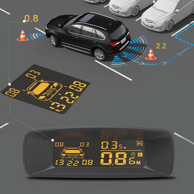 Alt view image 3 of 7 - Front & Rear 8 Parking Sensor Kit with LCD Display Parktronic 22mm Probes Reverse Backup Radar System Distance Detection Sound Warning for Vehicle car SUV