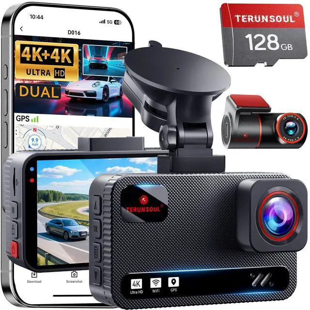 Main image of 4K+4K Dash Cam Front and Rear, Free 128GB Card Included, 5.8GHz WiFi Dash Camera for Cars, Built-in GPS, G-Sensor, 170°Wide Angle, 3" IPS Screen, Support 512GB Max