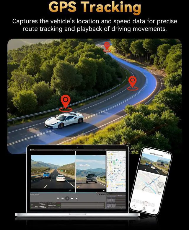 Alt view image 6 of 7 - 4K+4K Dash Cam Front and Rear, Free 128GB Card Included, 5.8GHz WiFi Dash Camera for Cars, Built-in GPS, G-Sensor, 170°Wide Angle, 3" IPS Screen, Support 512GB Max