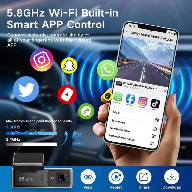 Alt view image 2 of 4 - 4K Dual Dash Cam Front and Rear, 2 Channel Car Camera with Built-in GPS 5.8GHz WiFi, 3.5" IPS Screen, 64GB Card Included, 170° Wide Angle, Night Vision, 24H Parking Monitor for Cars