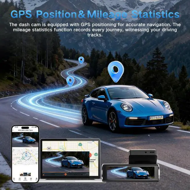 Alt view image 4 of 4 - 4K Dual Dash Cam Front and Rear, 2 Channel Car Camera with Built-in GPS 5.8GHz WiFi, 3.5" IPS Screen, 64GB Card Included, 170° Wide Angle, Night Vision, 24H Parking Monitor for Cars