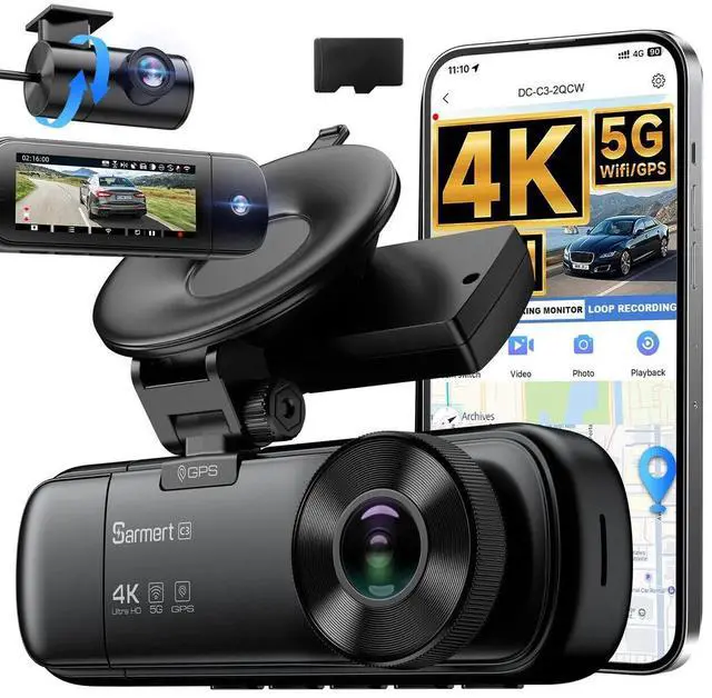 Main image of 4K 3 Channel Dash Cam, Dash Cam Front and Rear C3, Free 64GB Card, 4K+1080P+1080P Dashcam, G-Sensor, WDR, APP, 5G WiFi, Night Vision, 24H Parking Monitor