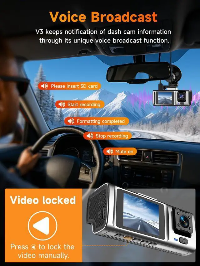 Alt view image 7 of 7 - 3 Channel 4K Dash Cam with 5GHz WiFi & APP Control, 4K+1080P+1080P Front Inside and Rear, Triple Dash Camera with 64GB Card, 24 Hours Parking Mode, Loop Recording, Night Vision