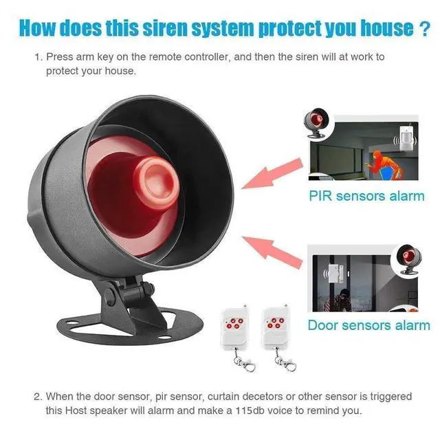 Alt view image 4 of 7 - Home Security System Indoor Outdoor Weather-Proof Siren Window Door Sensors Motion Sensor Alarm with Remote Control More DIY, Wireless House Hotel Garage Shop Burglar Door Alarm, NO WIFI/GSM/APP