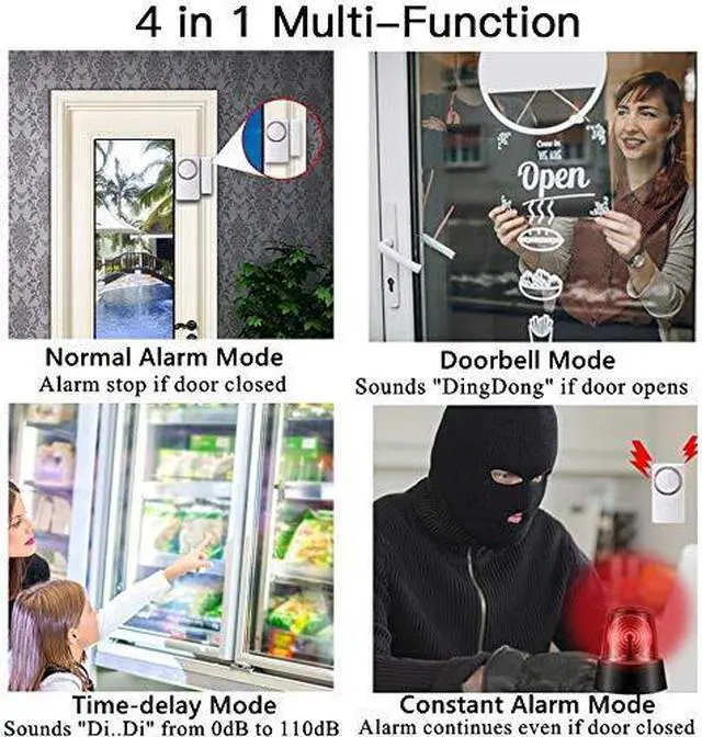 Alt view image 3 of 7 - Door and Window Alarm for Home Wireless Alarms Security System Magnetic Alarm Sensor Close Door Reminder Loud 110 dB, 4-in-1 Mode Window Alarms 10 Pack