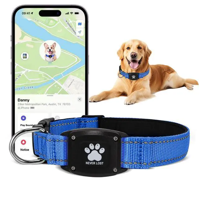 Main image of GPS Dog Collar Tracker 2-in-1,Reflective Waterproof Pet Collar,iOS-Only,No Monthly Fees,Unlimited Range,Dog Tracking Collar Pet Tracker,for Small Medium Large Dogs(M (15"-20.5"), Blue)