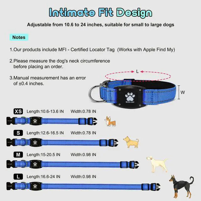 Alt view image 5 of 7 - GPS Dog Collar Tracker 2-in-1,Reflective Waterproof Pet Collar,iOS-Only,No Monthly Fees,Unlimited Range,Dog Tracking Collar Pet Tracker,for Small Medium Large Dogs(M (15"-20.5"), Blue)