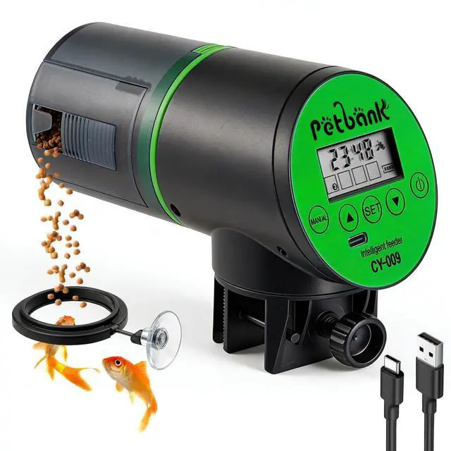 Main image of Automatic Fish Feeder for Aquariums - Rechargeable Auto Fish Food Dispenser Timer Feeder with USB Charger CableLCD Screen, Customized Schedule