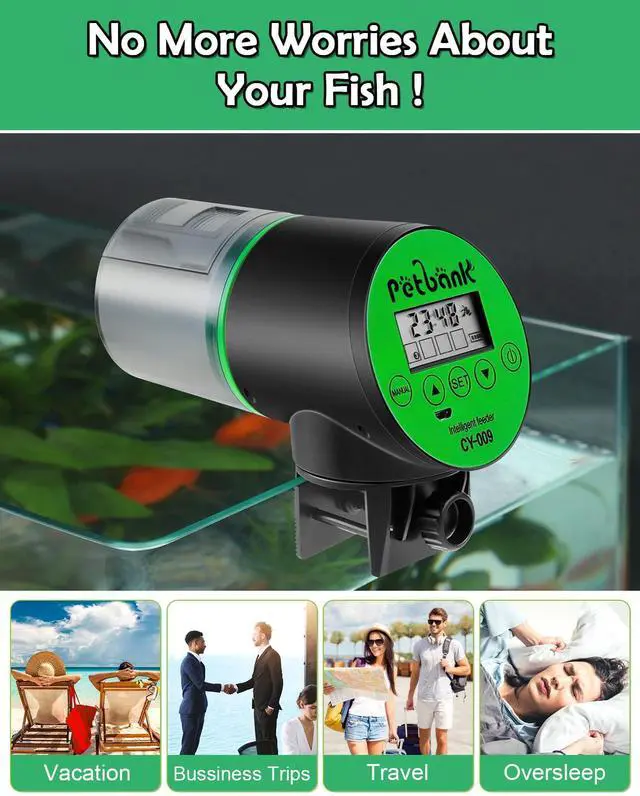 Alt view image 7 of 7 - Automatic Fish Feeder for Aquariums - Rechargeable Auto Fish Food Dispenser Timer Feeder with USB Charger CableLCD Screen, Customized Schedule