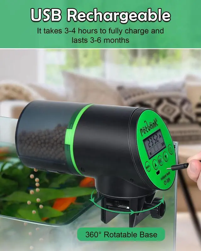 Alt view image 6 of 7 - Automatic Fish Feeder for Aquariums - Rechargeable Auto Fish Food Dispenser Timer Feeder with USB Charger CableLCD Screen, Customized Schedule