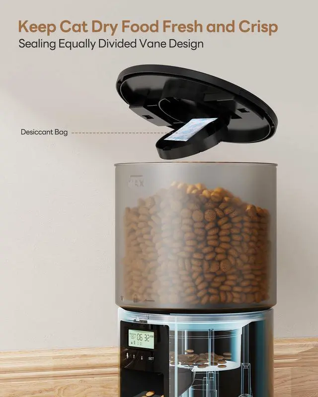 Alt view image 3 of 7 - Automatic Cat Feeder Food Dispenser: 4L Timed Small Dog Dry Food Dispenser with 10s Voice - Distributeur Nourriture Chat Hund Programmable - Auto Pet Feeder with 1-6 Meals Per Day
