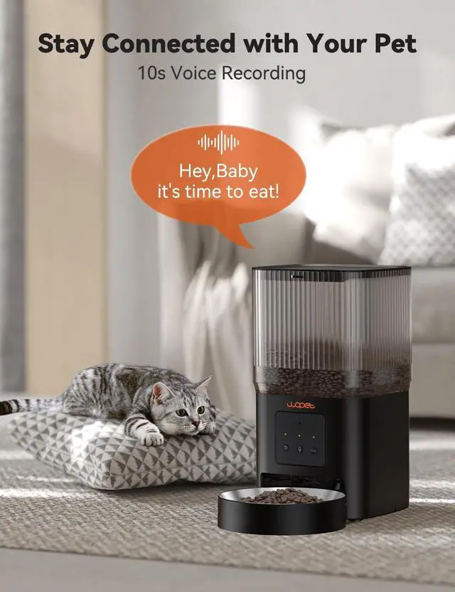Alt view image 4 of 7 - Automatic Cat Feeder, 5G&2.4G Smart WiFi Pet Feeder with App Control, 4L Capacity, 110 Meals per Day, Slow Feeding Mode, 10s Voice Recorder, Timed Cat Food Dispenser for Cats & Small Dogs