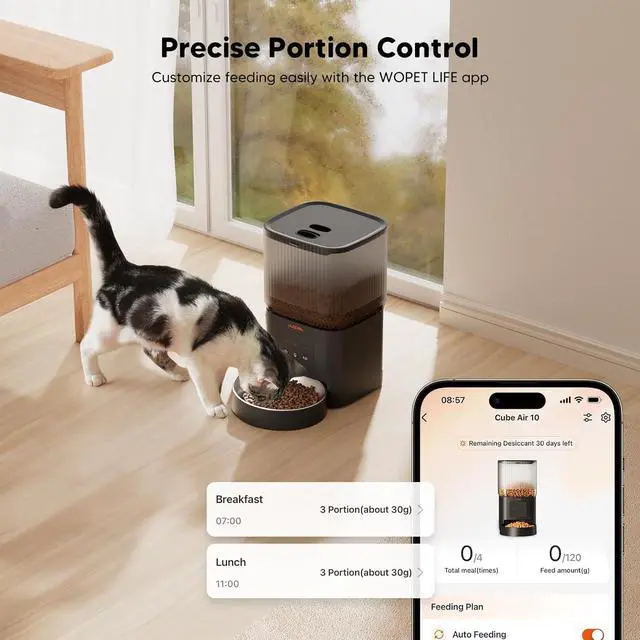 Alt view image 5 of 7 - Automatic Cat Feeder, 5G&2.4G Smart WiFi Pet Feeder with App Control, 4L Capacity, 110 Meals per Day, Slow Feeding Mode, 10s Voice Recorder, Timed Cat Food Dispenser for Cats & Small Dogs