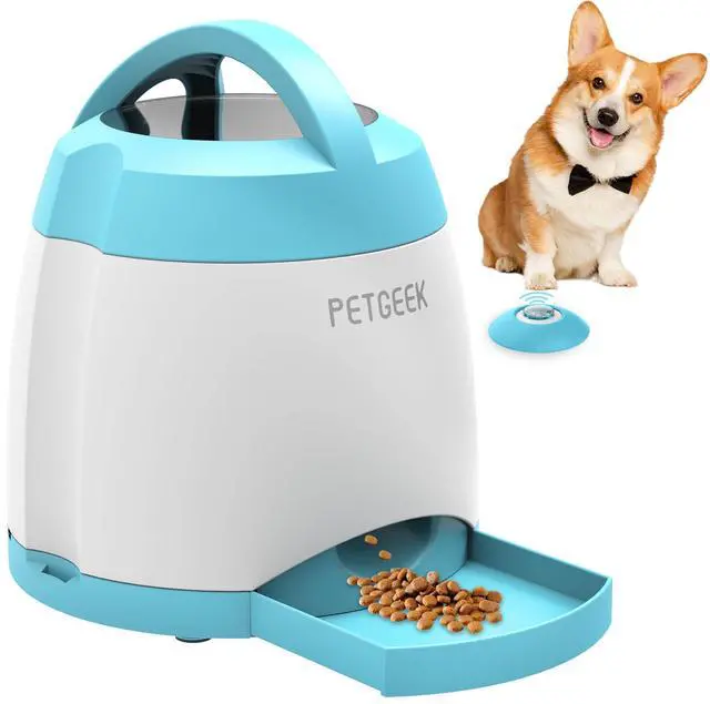Main image of Automatic Dog Treat Dispenser, Interactive Pet Toy Food Dispensing for IQ Training, Dog Food Dispenser with Button Remote Push, Dual Power Supply for Indoor Outdoor Use, Blue