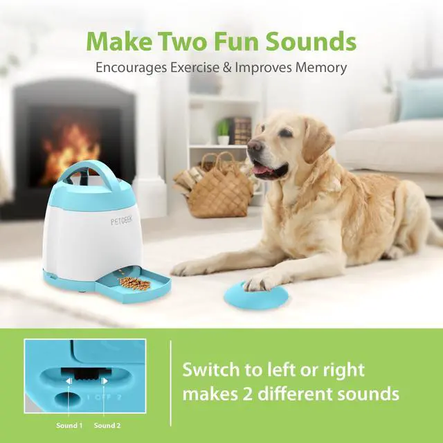 Alt view image 4 of 7 - Automatic Dog Treat Dispenser, Interactive Pet Toy Food Dispensing for IQ Training, Dog Food Dispenser with Button Remote Push, Dual Power Supply for Indoor Outdoor Use, Blue