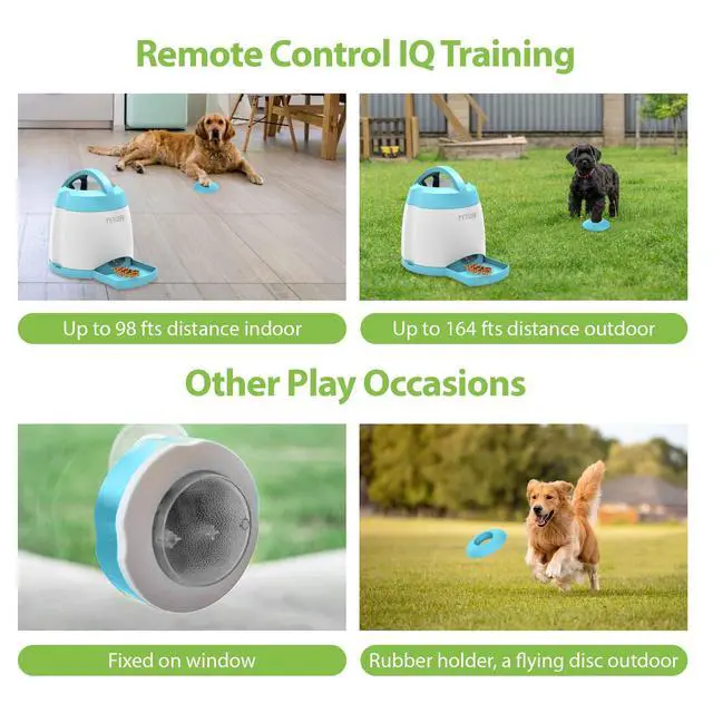 Alt view image 6 of 7 - Automatic Dog Treat Dispenser, Interactive Pet Toy Food Dispensing for IQ Training, Dog Food Dispenser with Button Remote Push, Dual Power Supply for Indoor Outdoor Use, Blue