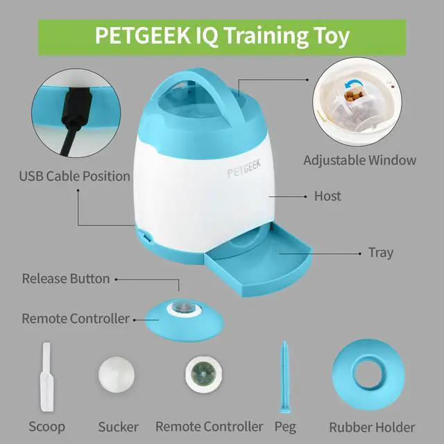 Alt view image 7 of 7 - Automatic Dog Treat Dispenser, Interactive Pet Toy Food Dispensing for IQ Training, Dog Food Dispenser with Button Remote Push, Dual Power Supply for Indoor Outdoor Use, Blue