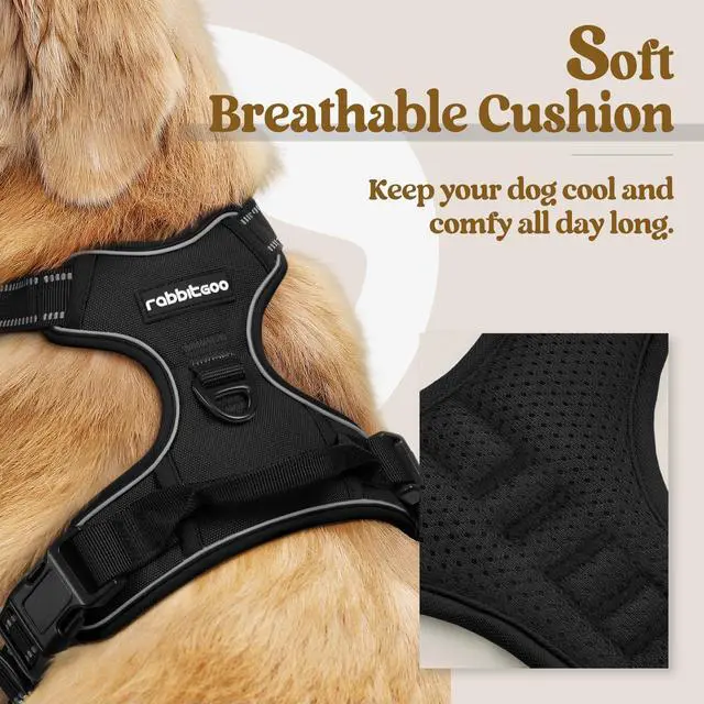 Alt view image 2 of 7 - Dog Harness No Pull with 2 Leash Clips, Adjustable Soft Padded, Reflective Oxford No Choke Pet Vest with Easy Control Handle for Large Dogs, Black, L