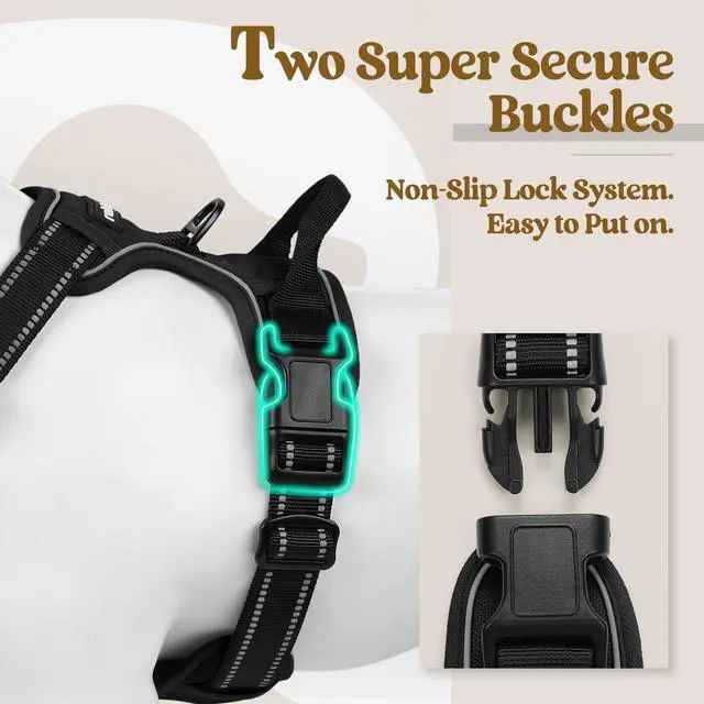 Alt view image 3 of 7 - Dog Harness No Pull with 2 Leash Clips, Adjustable Soft Padded, Reflective Oxford No Choke Pet Vest with Easy Control Handle for Large Dogs, Black, L