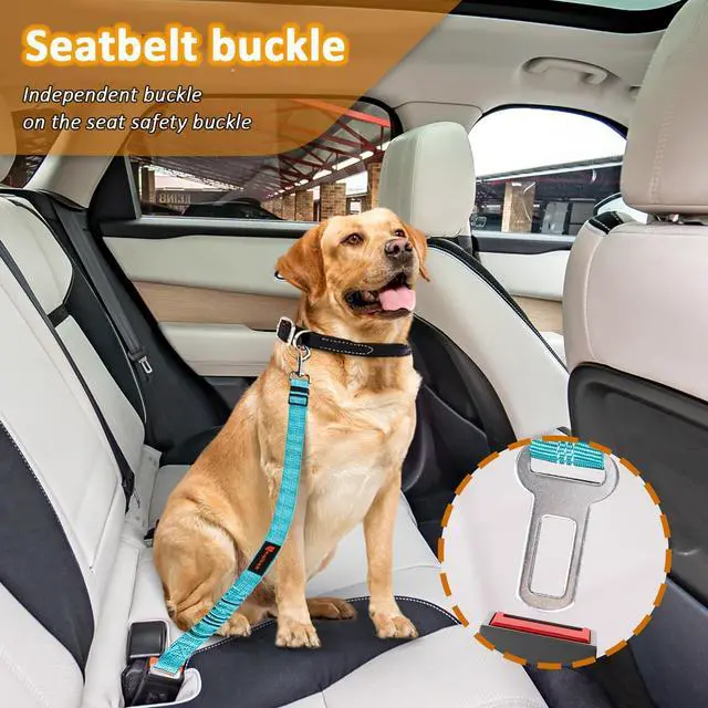 Alt view image 2 of 6 - Removable Dog Seat Belt Harness for Car, 3 in 1 Pet Dog Car Seatbelt Leash, Retractable Restraint Secures to Vehicle Headrest & Adjustable Reflective Bungee Dog Seatbelt Tether, Blue and Black