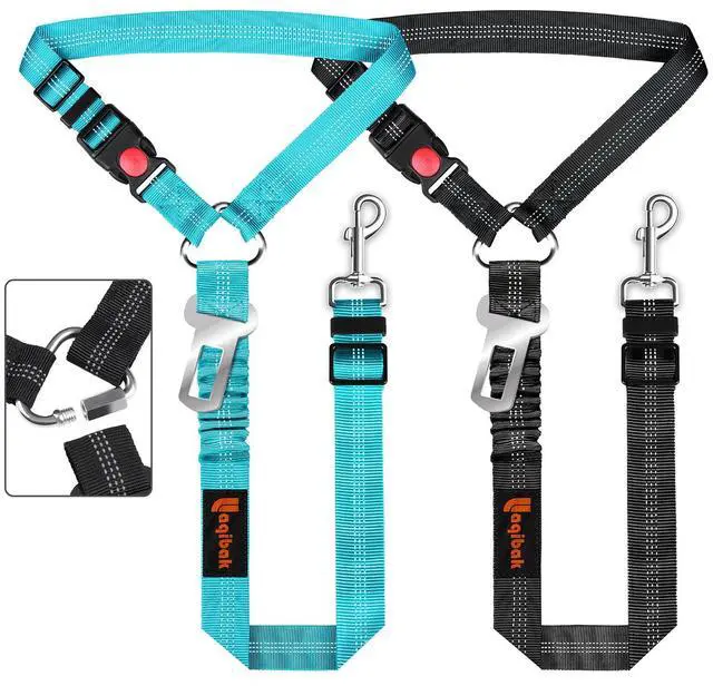 Main image of Removable Dog Seat Belt Harness for Car, 3 in 1 Pet Dog Car Seatbelt Leash, Retractable Restraint Secures to Vehicle Headrest & Adjustable Reflective Bungee Dog Seatbelt Tether, Blue and Black