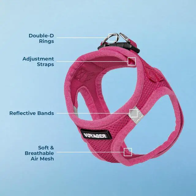 Alt view image 3 of 7 - Voyager Step-in Air Harness - All Weather Mesh, Reflective, No Pull Harness for Dogs, Cats - Secure with Hook & Loop Fastener, Buckle, Double D-Rings - Fuchsia, S
