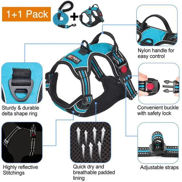 Alt view image 3 of 5 - No Pull Dog Harness Adjustable Reflective Oxford Easy Control Medium Large Dog Harness with A Free Heavy Duty 5ft Dog Leash