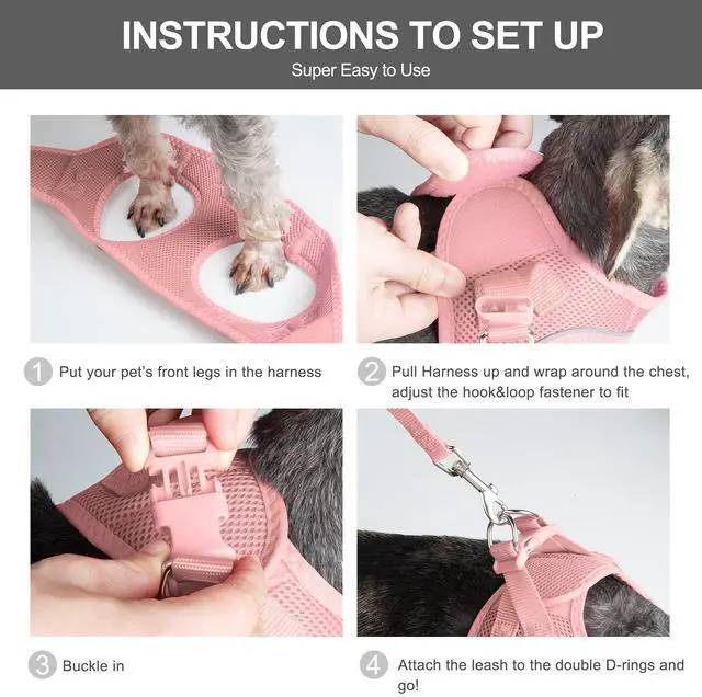 Alt view image 5 of 6 - Cat Harness and Leash Set for Walking Kitten and Puppy, Escape Proof Kitten Harness with Breathable Lightweight Soft Mesh, Adjustable Reflective Step-in Design. (XXXS, Pink)