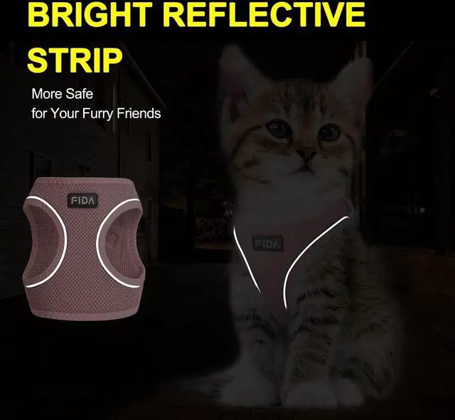 Alt view image 4 of 6 - Cat Harness and Leash Set for Walking Kitten and Puppy, Escape Proof Kitten Harness with Breathable Lightweight Soft Mesh, Adjustable Reflective Step-in Design. (XXXS, Pink)