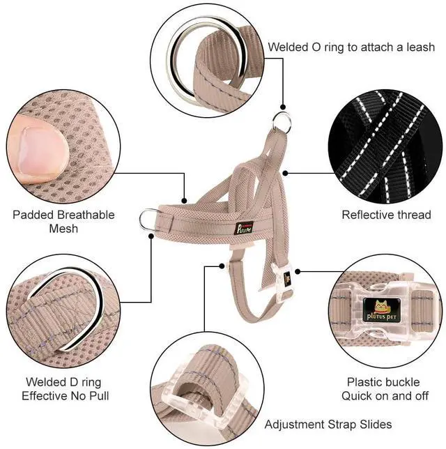 Alt view image 2 of 5 - No Pull Dog Harness with Breathable Mesh Padded, Adjustable Reflective Escape Proof Dog Harness, Quick Fit Dog Vest Harness for Small Medium Large Dogs(M, Beige)