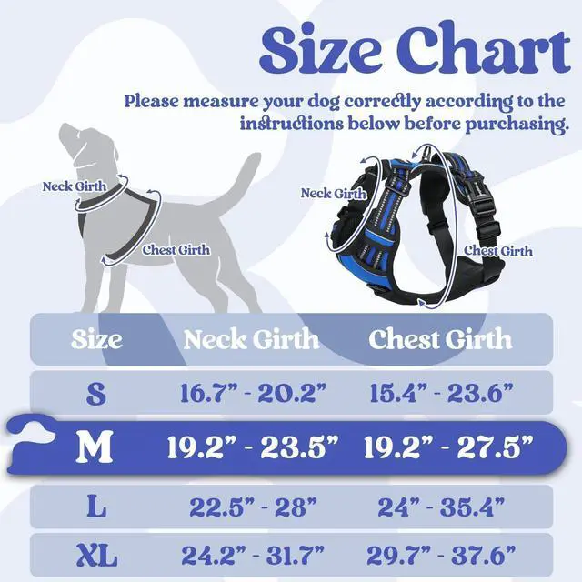 Alt view image 2 of 7 - Dog Harness Medium Sized, No Pull Pet Harness with 3 Buckles, Adjustable Soft Padded Vest with Control Handle, Walking Reflective Pet Vest for Medium Dogs, Blue, M
