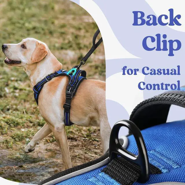 Alt view image 6 of 7 - Dog Harness Medium Sized, No Pull Pet Harness with 3 Buckles, Adjustable Soft Padded Vest with Control Handle, Walking Reflective Pet Vest for Medium Dogs, Blue, M