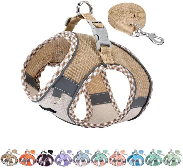 Main image of Tiny Dog Harness - Lightweight Mesh Step-in Vest for Puppy, Reflective & Escape-Proof Design with High-Stick Magic Tape - Indoor/Outdoor Use for Chihuahua, Maltese, Shih Tzu(Brown-Beige, XXXS)