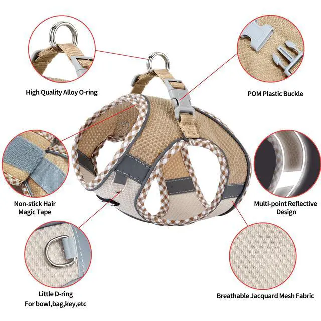 Alt view image 5 of 7 - Tiny Dog Harness - Lightweight Mesh Step-in Vest for Puppy, Reflective & Escape-Proof Design with High-Stick Magic Tape - Indoor/Outdoor Use for Chihuahua, Maltese, Shih Tzu(Brown-Beige, XXXS)