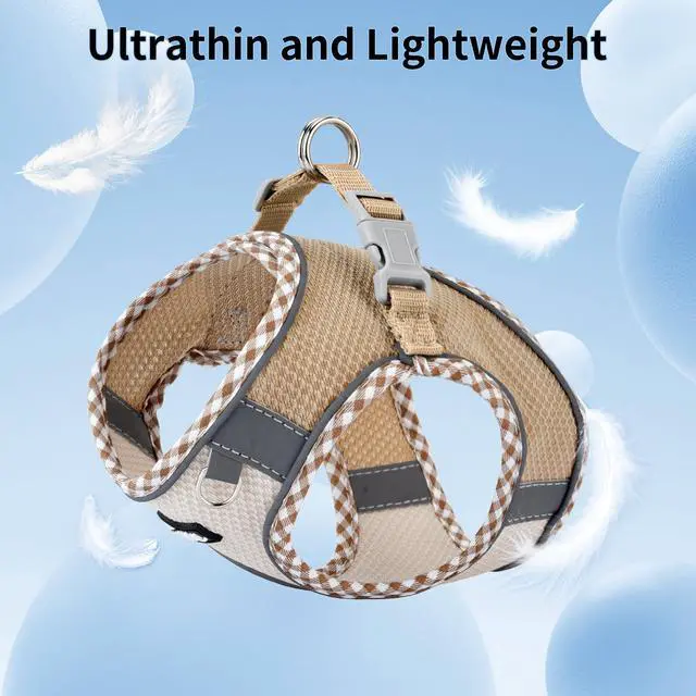Alt view image 6 of 7 - Tiny Dog Harness - Lightweight Mesh Step-in Vest for Puppy, Reflective & Escape-Proof Design with High-Stick Magic Tape - Indoor/Outdoor Use for Chihuahua, Maltese, Shih Tzu(Brown-Beige, XXXS)