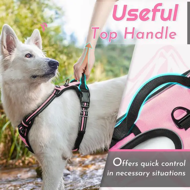Alt view image 4 of 7 - Dog Harness for Large Dogs, No Pull Service Vest with Reflective Strips and Control Handle, Adjustable and Comfortable for Walking, No Choke Pet Harness with 2 Metal Rings, Pink, L