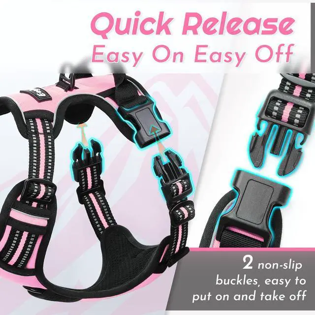 Alt view image 5 of 7 - Dog Harness for Large Dogs, No Pull Service Vest with Reflective Strips and Control Handle, Adjustable and Comfortable for Walking, No Choke Pet Harness with 2 Metal Rings, Pink, L