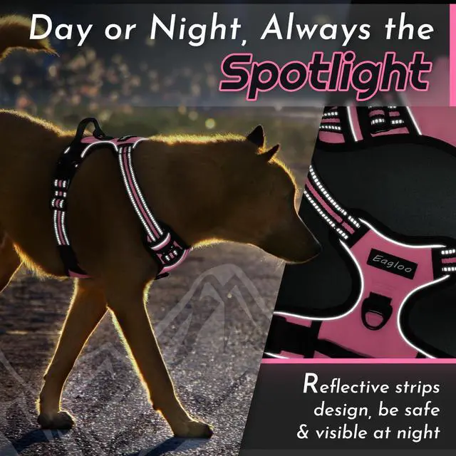 Alt view image 7 of 7 - Dog Harness for Large Dogs, No Pull Service Vest with Reflective Strips and Control Handle, Adjustable and Comfortable for Walking, No Choke Pet Harness with 2 Metal Rings, Pink, L