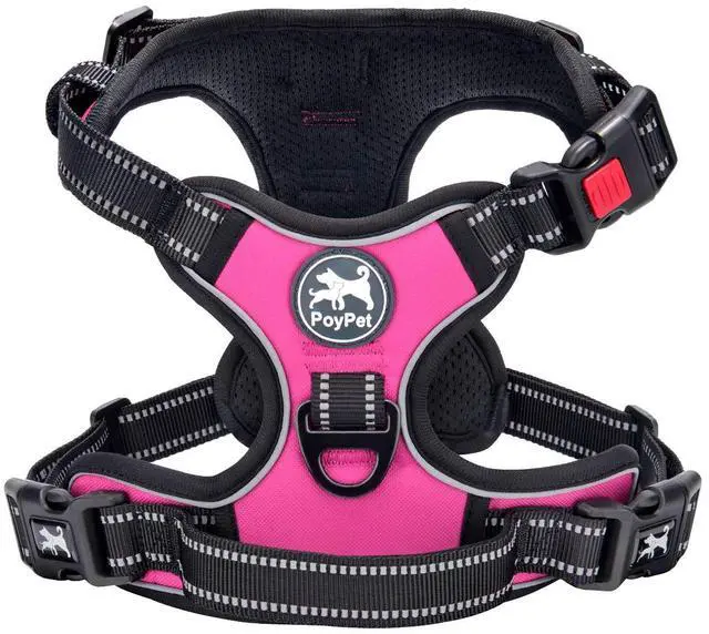 Main image of No Pull Dog Harness, No Choke Front Lead Dog Reflective Harness, Adjustable Soft Padded Pet Vest with Easy Control Handle for Small to Large Dogs(Pink, Medium)