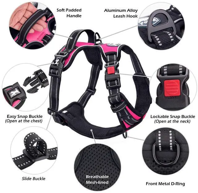 Alt view image 3 of 5 - No Pull Dog Harness, No Choke Front Lead Dog Reflective Harness, Adjustable Soft Padded Pet Vest with Easy Control Handle for Small to Large Dogs(Pink, Medium)