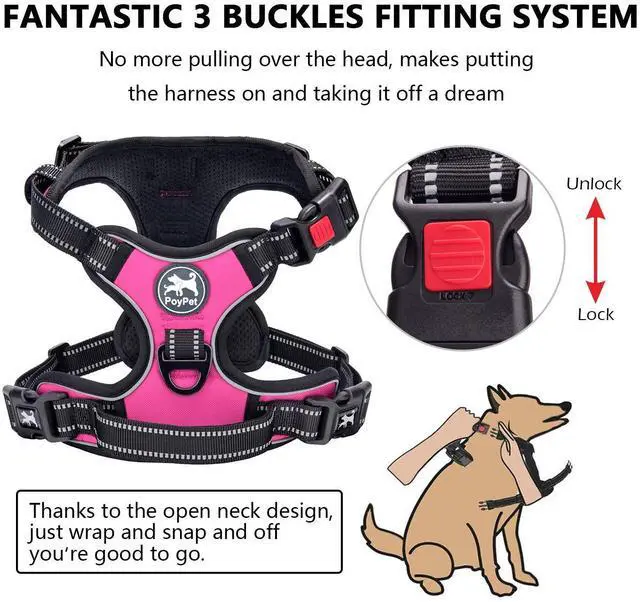 Alt view image 2 of 5 - No Pull Dog Harness, No Choke Front Lead Dog Reflective Harness, Adjustable Soft Padded Pet Vest with Easy Control Handle for Small to Large Dogs(Pink, Medium)