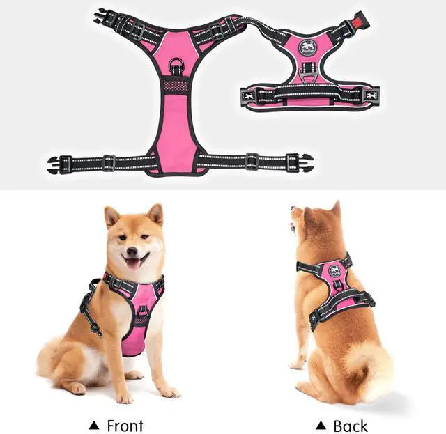 Alt view image 4 of 5 - No Pull Dog Harness, No Choke Front Lead Dog Reflective Harness, Adjustable Soft Padded Pet Vest with Easy Control Handle for Small to Large Dogs(Pink, Medium)