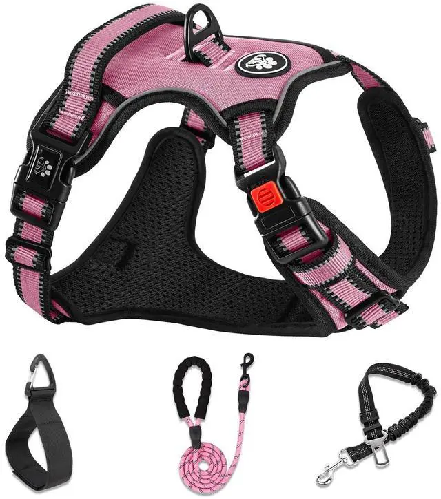 Main image of No Pull Dog Harness,Adjustable Oxford Medium Dog Harness with Leash,Reflective No-Choke Pet Vest Harness with Easy Control Soft Handle for Small Medium Large Dogs(M,Pink)