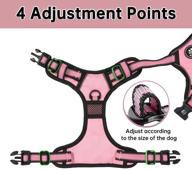 Alt view image 2 of 7 - No Pull Dog Harness,Adjustable Oxford Medium Dog Harness with Leash,Reflective No-Choke Pet Vest Harness with Easy Control Soft Handle for Small Medium Large Dogs(M,Pink)