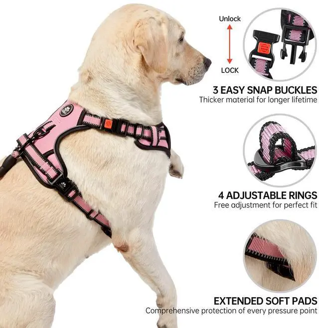 Alt view image 4 of 7 - No Pull Dog Harness,Adjustable Oxford Medium Dog Harness with Leash,Reflective No-Choke Pet Vest Harness with Easy Control Soft Handle for Small Medium Large Dogs(M,Pink)