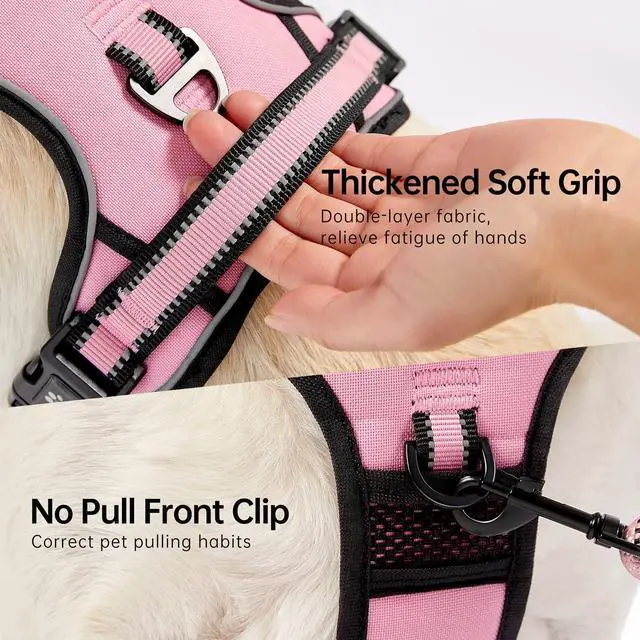 Alt view image 5 of 7 - No Pull Dog Harness,Adjustable Oxford Medium Dog Harness with Leash,Reflective No-Choke Pet Vest Harness with Easy Control Soft Handle for Small Medium Large Dogs(M,Pink)