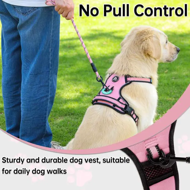Alt view image 6 of 7 - No Pull Dog Harness,Adjustable Oxford Medium Dog Harness with Leash,Reflective No-Choke Pet Vest Harness with Easy Control Soft Handle for Small Medium Large Dogs(M,Pink)