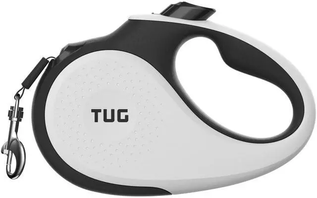 Main image of 360° Tangle-Free Retractable Dog Leash | 16 ft Strong Nylon Tape | One-Handed Brake, Pause, Lock (Medium, White)