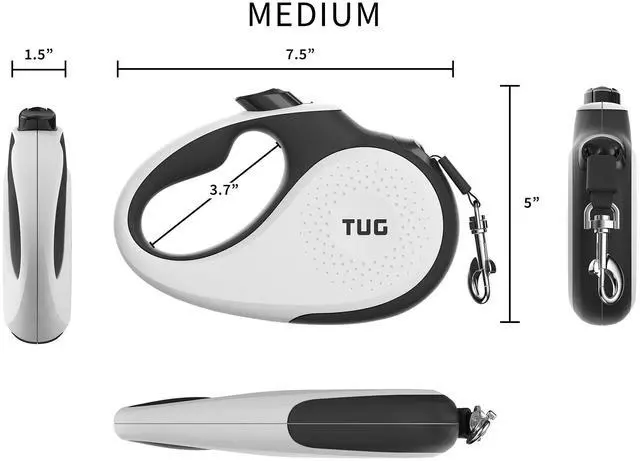 Alt view image 3 of 6 - 360° Tangle-Free Retractable Dog Leash | 16 ft Strong Nylon Tape | One-Handed Brake, Pause, Lock (Medium, White)